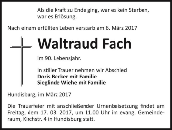 Traueranzeige von Waltraud Fach  von Magdeburger Volksstimme