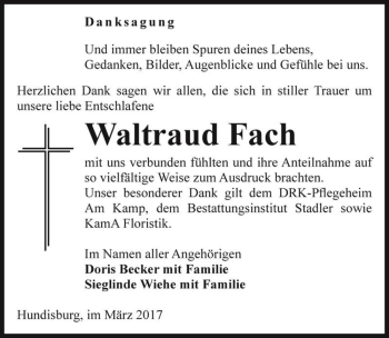Traueranzeige von Waltraud Fach  von Magdeburger Volksstimme