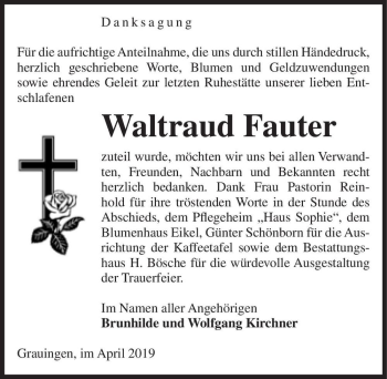 Traueranzeige von Waltraud Fauter  von Magdeburger Volksstimme
