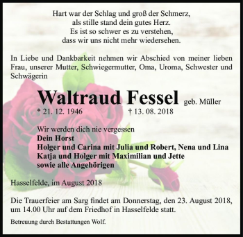 Traueranzeige von Waltraud Fessel (geb. Müller)  von Magdeburger Volksstimme