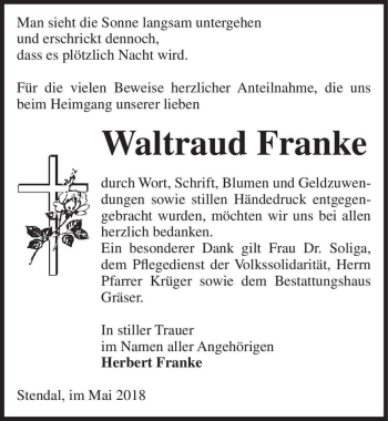 Traueranzeige von Waltraud Franke  von Magdeburger Volksstimme
