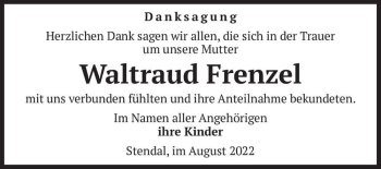 Traueranzeige von Waltraud Frenzel  von Magdeburger Volksstimme