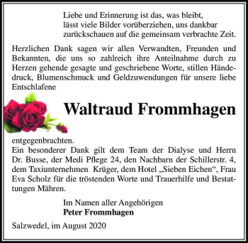 Traueranzeige von Waltraud Frommhagen  von Magdeburger Volksstimme