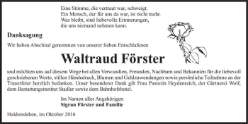 Traueranzeige von Waltraud Förster  von Magdeburger Volksstimme