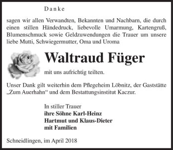 Traueranzeige von Waltraud Füger  von Magdeburger Volksstimme