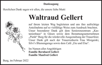 Traueranzeige von Waltraud Gellert  von Magdeburger Volksstimme