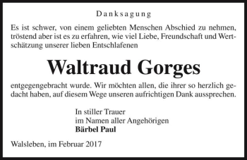 Traueranzeige von Waltraud Gorges  von Magdeburger Volksstimme