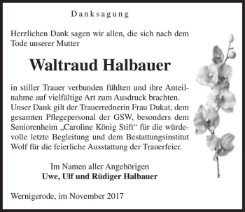 Traueranzeige von Waltraud Halbauer  von Magdeburger Volksstimme