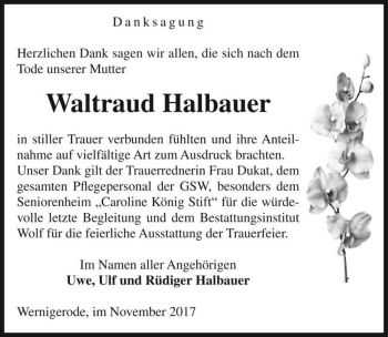 Traueranzeige von Waltraud Halbauer  von Magdeburger Volksstimme