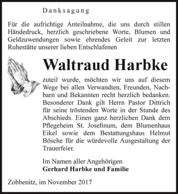 Traueranzeige von Waltraud Harbke  von Magdeburger Volksstimme