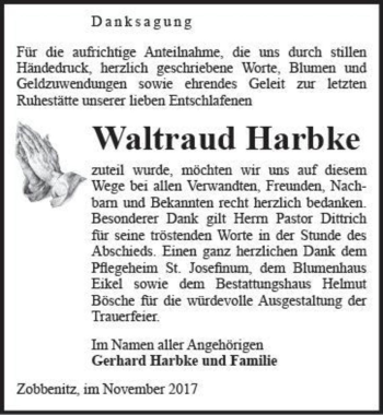 Traueranzeige von Waltraud Harbke  von Magdeburger Volksstimme