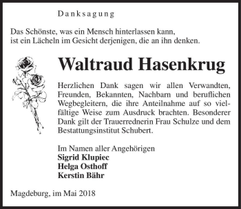 Traueranzeige von Waltraud Hasenkrug  von Magdeburger Volksstimme