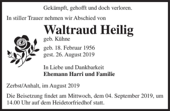 Traueranzeige von Waltraud Heilig (geb. Kühne)  von Magdeburger Volksstimme