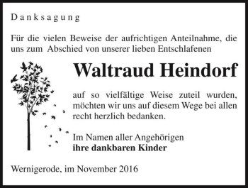 Traueranzeige von Waltraud Heindorf  von Magdeburger Volksstimme