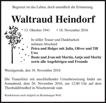 Traueranzeige von Waltraud Heindorf  von Magdeburger Volksstimme