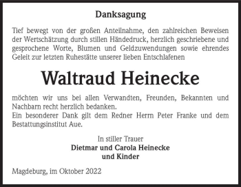 Traueranzeige von Waltraud Heinecke  von Magdeburger Volksstimme