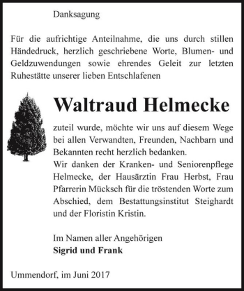 Traueranzeige von Waltraud Helmecke  von Magdeburger Volksstimme