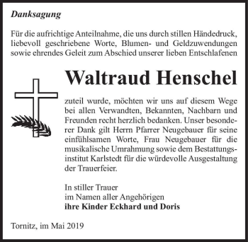 Traueranzeige von Waltraud Henschel  von Magdeburger Volksstimme