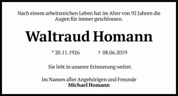 Traueranzeige von Waltraud Homann  von Magdeburger Volksstimme