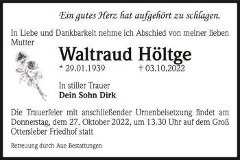 Traueranzeige von Waltraud Höltge  von Magdeburger Volksstimme
