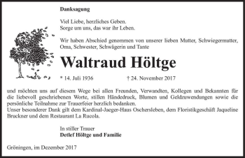Traueranzeige von Waltraud Höltge  von Magdeburger Volksstimme