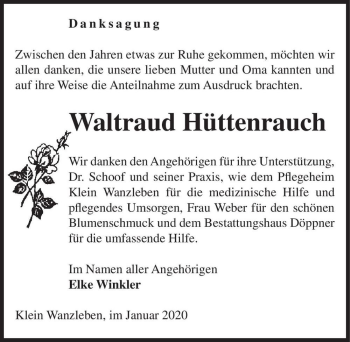 Traueranzeige von Waltraud Hüttenrauch  von Magdeburger Volksstimme