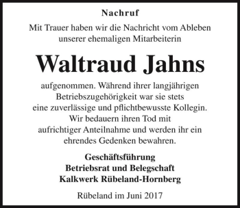 Traueranzeige von Waltraud Jahns  von Magdeburger Volksstimme