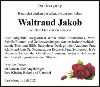 Traueranzeige von Waltraud Jakob  von Magdeburger Volksstimme