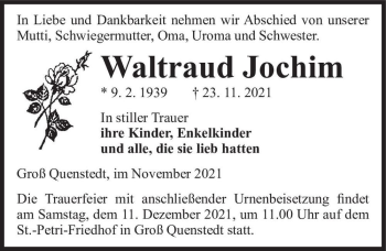 Traueranzeige von Waltraud Jochim  von Magdeburger Volksstimme
