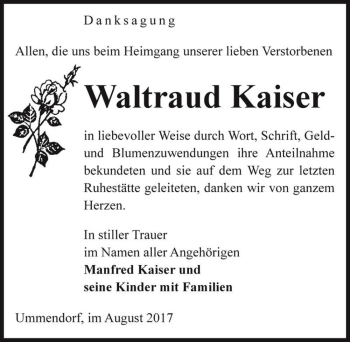 Traueranzeige von Waltraud Kaiser  von Magdeburger Volksstimme