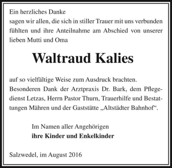 Traueranzeige von Waltraud Kalies  von Magdeburger Volksstimme