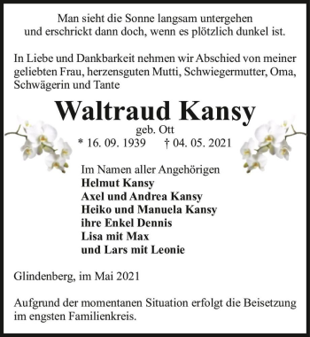 Traueranzeige von Waltraud Kansy (geb. Ott)  von Magdeburger Volksstimme