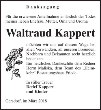 Traueranzeige von Waltraud Kappert  von Magdeburger Volksstimme