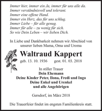 Traueranzeige von Waltraud Kappert  von Magdeburger Volksstimme