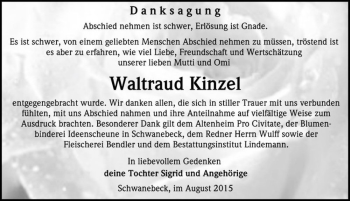 Traueranzeige von Waltraud Kinzel  von Magdeburger Volksstimme