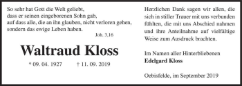Traueranzeige von Waltraud Kloss  von Magdeburger Volksstimme