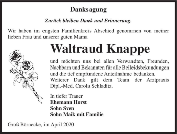 Traueranzeige von Waltraud Knappe  von Magdeburger Volksstimme