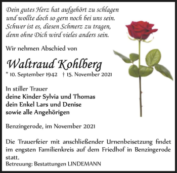 Traueranzeige von Waltraud Kohlberg  von Magdeburger Volksstimme