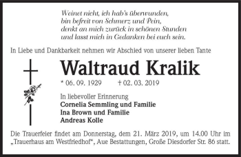 Traueranzeige von Waltraud Kralik  von Magdeburger Volksstimme