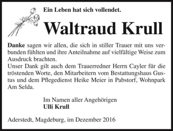 Traueranzeige von Waltraud Krull  von Magdeburger Volksstimme