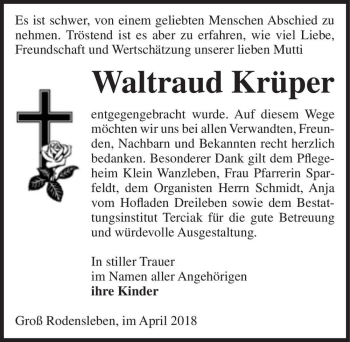 Traueranzeige von Waltraud Krüper  von Magdeburger Volksstimme