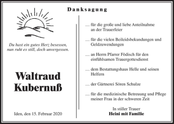 Traueranzeige von Waltraud Kubernuß  von Magdeburger Volksstimme