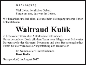 Traueranzeige von Waltraud Kulik  von Magdeburger Volksstimme