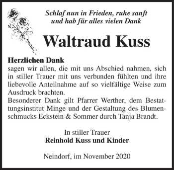 Traueranzeige von Waltraud Kuss  von Magdeburger Volksstimme