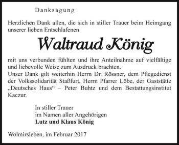 Traueranzeige von Waltraud König  von Magdeburger Volksstimme