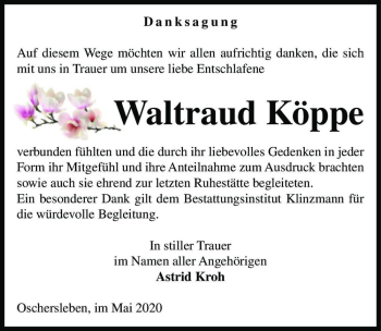 Traueranzeige von Waltraud Köppe  von Magdeburger Volksstimme