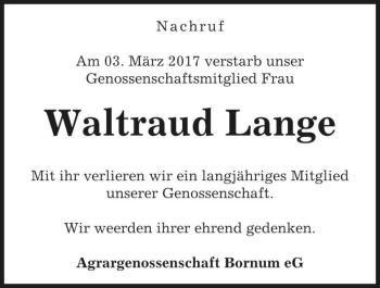 Traueranzeige von Waltraud Lange  von Magdeburger Volksstimme