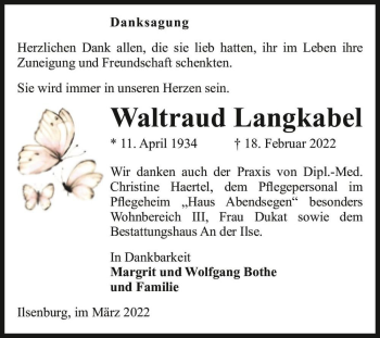 Traueranzeige von Waltraud Langkabel  von Magdeburger Volksstimme