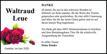 Traueranzeige von Waltraud Leue  von Magdeburger Volksstimme