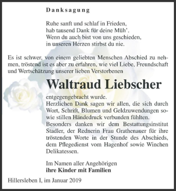 Traueranzeige von Waltraud Liebscher  von Magdeburger Volksstimme